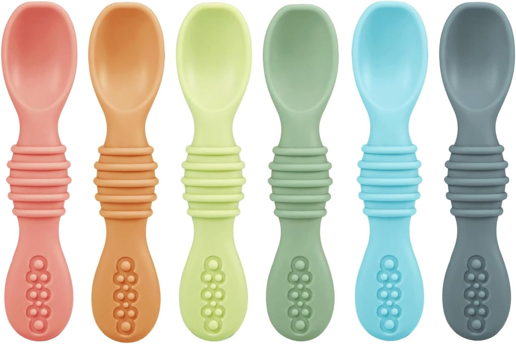 6 Pack Silicone Baby Spoons - Self Feeding Utensils 6-12 Months - Infant Spoons First Stage - Baby Feeding Essentials