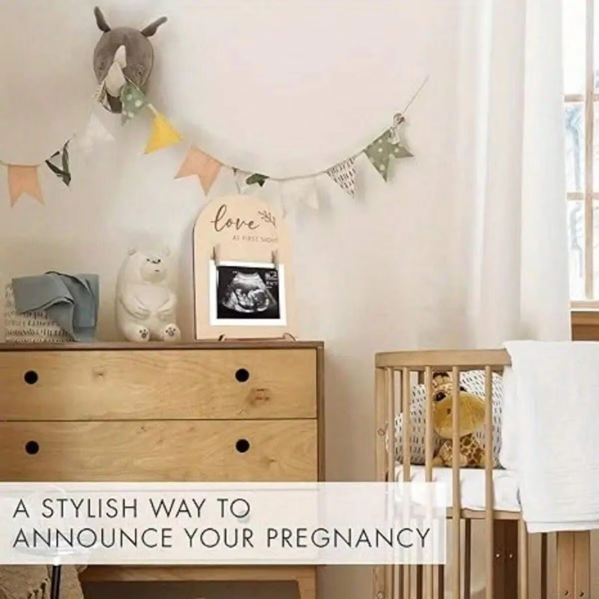1PC Cute Wooden Ultrasound Photo Frame – Pregnancy Announcement Sonogram Picture Frame – Baby Ultrasound Keepsake Decor for Nursery, Daycare & Baby Shower Gift