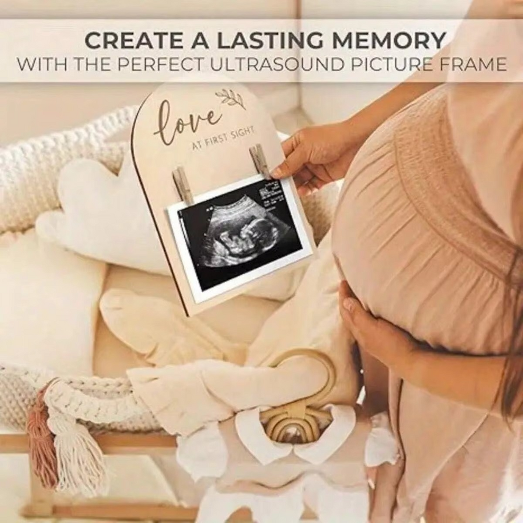 1PC Cute Wooden Ultrasound Photo Frame – Pregnancy Announcement Sonogram Picture Frame – Baby Ultrasound Keepsake Decor for Nursery, Daycare & Baby Shower Gift