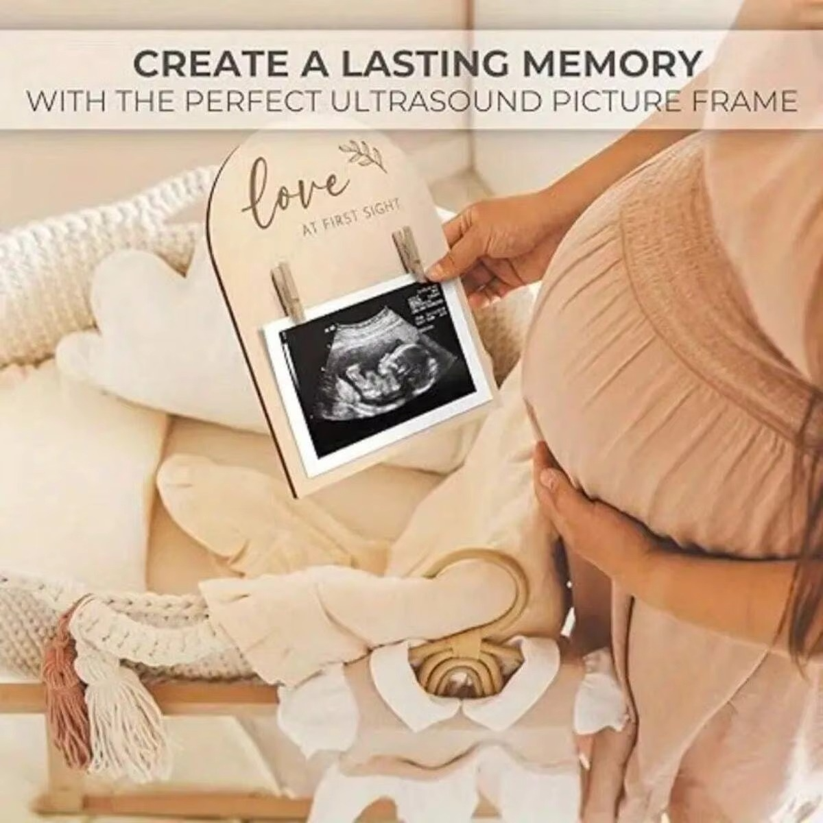 1PC Cute Wooden Ultrasound Photo Frame – Pregnancy Announcement Sonogram Picture Frame – Baby Ultrasound Keepsake Decor for Nursery, Daycare & Baby Shower Gift