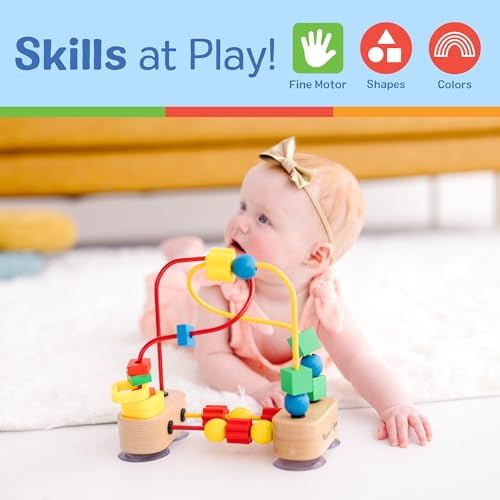 First Bead Maze - Wooden Educational Baby Toy with Suction Cups, for Floor, High Chair or Toddler Table, Toddler Toys for Girls & Boys Ages 1+