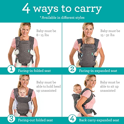 Flip 4-in-1 Convertible Baby Carrier, Adjustable, Ergonomic Babywearing, Registry Essential, Baby Carrier for Newborn to Toddler, Gray