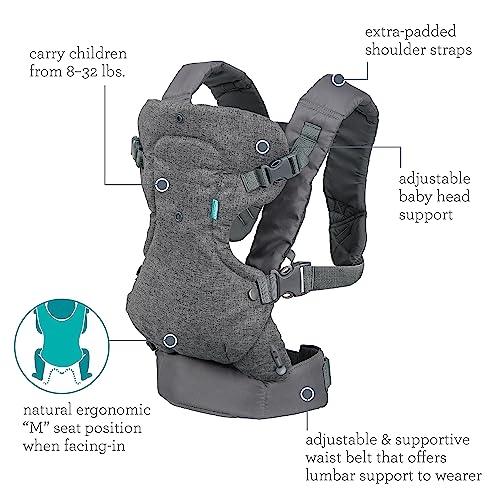 Flip 4-in-1 Convertible Baby Carrier, Adjustable, Ergonomic Babywearing, Registry Essential, Baby Carrier for Newborn to Toddler, Gray