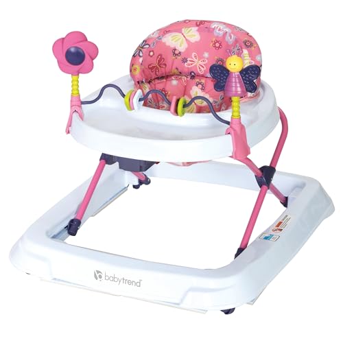 Trend Activity Walker with Removeable Toy Bar, Multi-Directional Front Wheels, Tray, Adjustable Height and Flat Fold Frame for Storage, Ages 6 Months +, Emily Pink