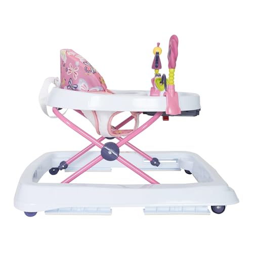 Trend Activity Walker with Removeable Toy Bar, Multi-Directional Front Wheels, Tray, Adjustable Height and Flat Fold Frame for Storage, Ages 6 Months +, Emily Pink