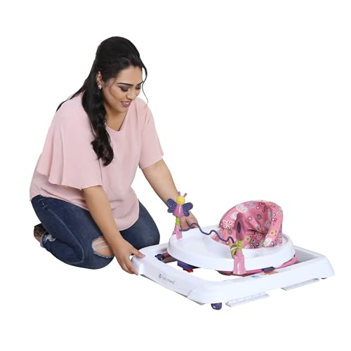 Trend Activity Walker with Removeable Toy Bar, Multi-Directional Front Wheels, Tray, Adjustable Height and Flat Fold Frame for Storage, Ages 6 Months +, Emily Pink
