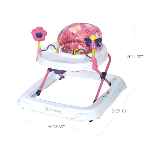 Trend Activity Walker with Removeable Toy Bar, Multi-Directional Front Wheels, Tray, Adjustable Height and Flat Fold Frame for Storage, Ages 6 Months +, Emily Pink