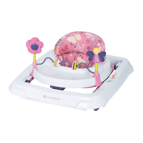 Trend Activity Walker with Removeable Toy Bar, Multi-Directional Front Wheels, Tray, Adjustable Height and Flat Fold Frame for Storage, Ages 6 Months +, Emily Pink