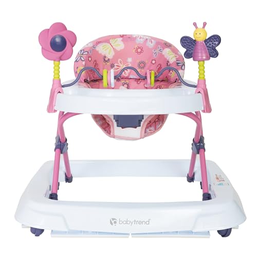 Trend Activity Walker with Removeable Toy Bar, Multi-Directional Front Wheels, Tray, Adjustable Height and Flat Fold Frame for Storage, Ages 6 Months +, Emily Pink