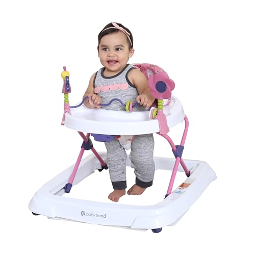 Trend Activity Walker with Removeable Toy Bar, Multi-Directional Front Wheels, Tray, Adjustable Height and Flat Fold Frame for Storage, Ages 6 Months +, Emily Pink