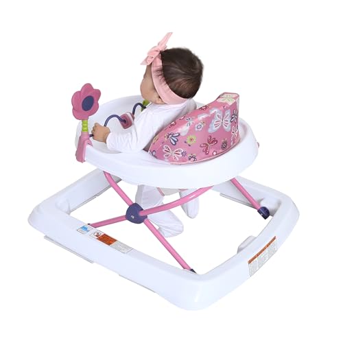 Trend Activity Walker with Removeable Toy Bar, Multi-Directional Front Wheels, Tray, Adjustable Height and Flat Fold Frame for Storage, Ages 6 Months +, Emily Pink