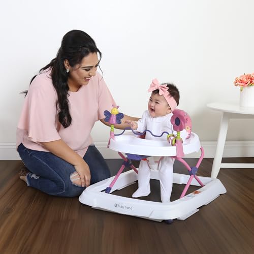 Trend Activity Walker with Removeable Toy Bar, Multi-Directional Front Wheels, Tray, Adjustable Height and Flat Fold Frame for Storage, Ages 6 Months +, Emily Pink