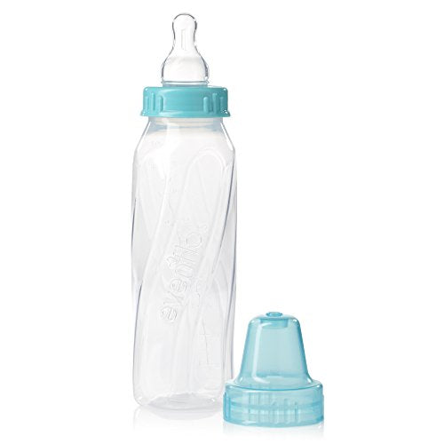 Feeding Classic Clear Plastic Standard Neck Bottles for Baby, Infant and Newborn - Teal/Green/Blue, 8 Ounce (Pack of 12)