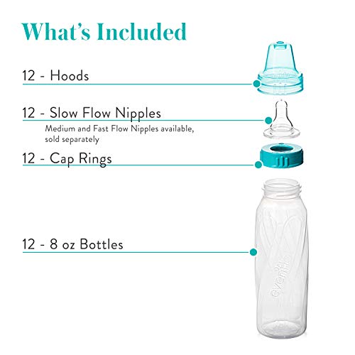 Feeding Classic Clear Plastic Standard Neck Bottles for Baby, Infant and Newborn - Teal/Green/Blue, 8 Ounce (Pack of 12)