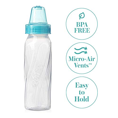 Feeding Classic Clear Plastic Standard Neck Bottles for Baby, Infant and Newborn - Teal/Green/Blue, 8 Ounce (Pack of 12)