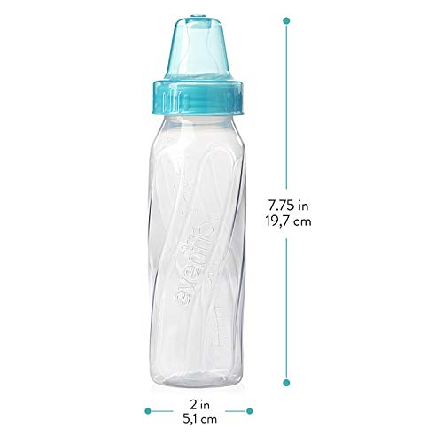 Feeding Classic Clear Plastic Standard Neck Bottles for Baby, Infant and Newborn - Teal/Green/Blue, 8 Ounce (Pack of 12)