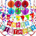 Happy Birthday Banner With Colorful Paper Flag Bunting Paper Circle Confetti Garland Swirl Streamers Honeycomb ball for Birthday Party Decorations