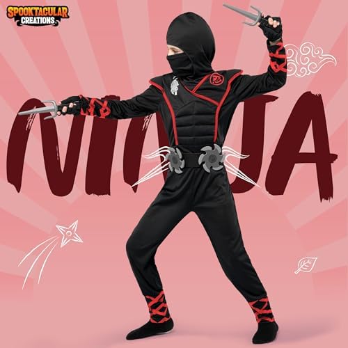Halloween Ninja Costume, Ninja Outfit Set for Kids, Halloween Costumes for Boys Dress Up Party