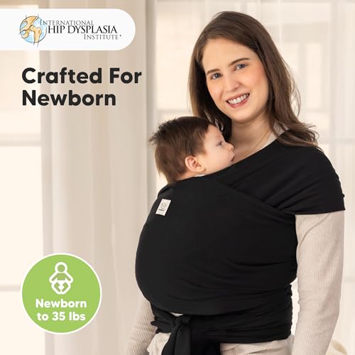 Baby Wrap Carrier - All in 1 Original Baby Carrier Newborn to Toddler Sling, Easy to Wear, Hands Free Bonding, Lightweight, Breathable Infant Wraps (Trendy Black)