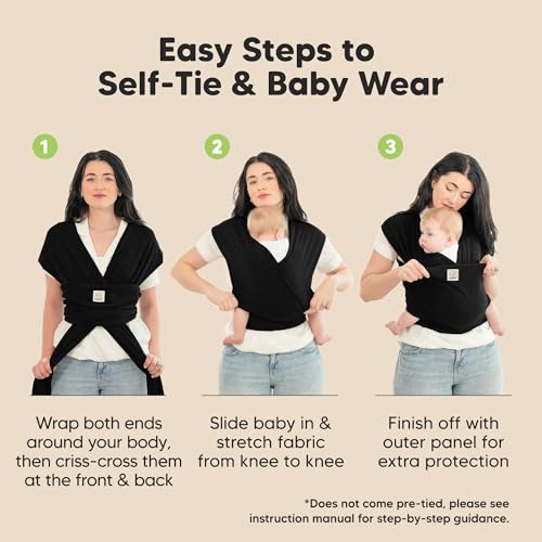 Baby Wrap Carrier - All in 1 Original Baby Carrier Newborn to Toddler Sling, Easy to Wear, Hands Free Bonding, Lightweight, Breathable Infant Wraps (Trendy Black)