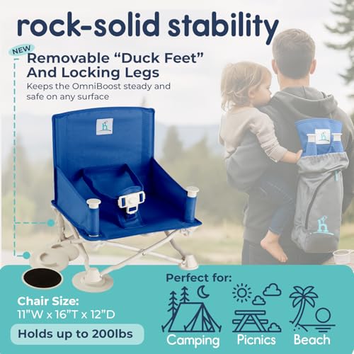 OmniBoost Travel Booster Seat with Tray for Baby | Folding Portable Baby Booster Seat for Dining Table, Camping, Beach, Grandma’s | Tip-Free Design Straps to Kitchen Chairs - Booster Chair