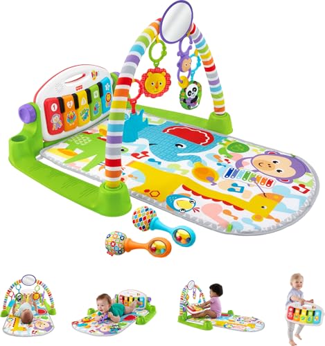 Baby Playmat Deluxe Kick & Play Piano Gym for Learning & 2 Maracas Soft Rattles for Newborn to Toddler Play Ages 0+ Months