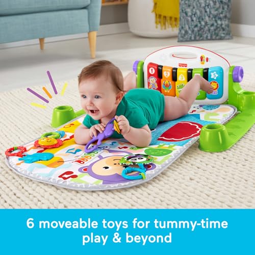 Baby Playmat Deluxe Kick & Play Piano Gym for Learning & 2 Maracas Soft Rattles for Newborn to Toddler Play Ages 0+ Months