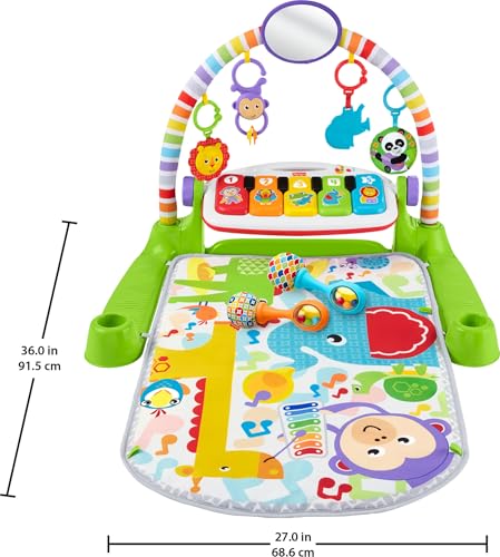 Baby Playmat Deluxe Kick & Play Piano Gym for Learning & 2 Maracas Soft Rattles for Newborn to Toddler Play Ages 0+ Months