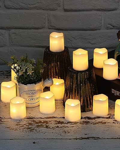 Flameless Votive Candles,Flameless Flickering Electric Fake Candle,24 Pack 200+Hour Battery Operated LED Tea Lights in Warm White for Wedding, Table, Halloween,Christmas Decorations 1.5"X1.7"