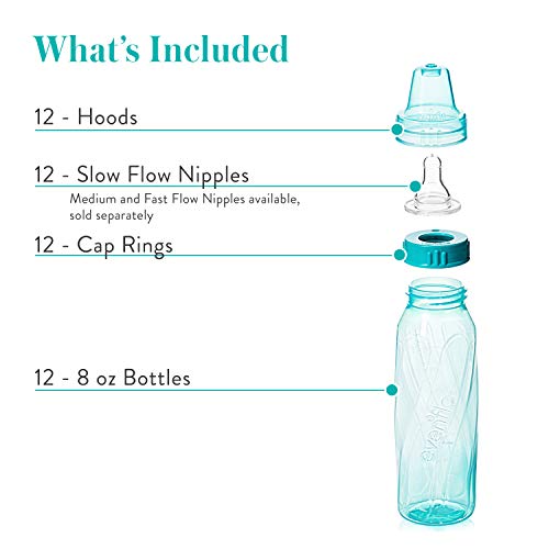 Feeding Classic Tinted Plastic Standard Neck Bottles for Baby, Infant and Newborn, Pink/Lavender/Teal, 8 Oz, 12 Bottles