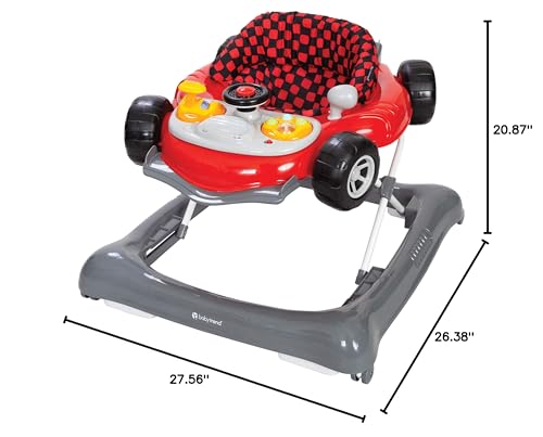 Trend 5.0 Activity Walker with Removable Toy Bar (Lights and Sounds), Adjustable Height and Flat Fold Frame for Storage, Ages 6 Months +, Speedster Red