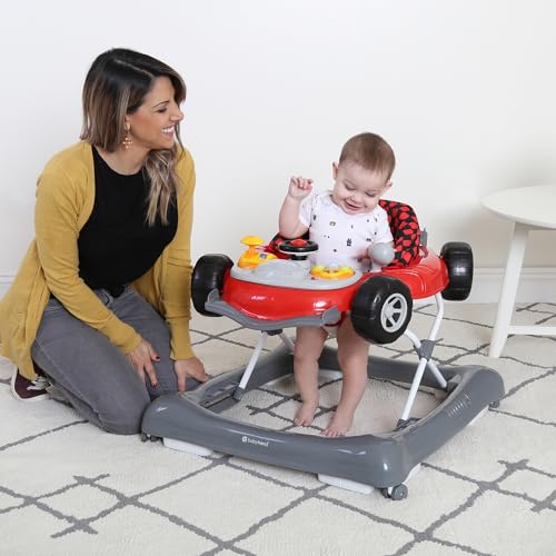 Trend 5.0 Activity Walker with Removable Toy Bar (Lights and Sounds), Adjustable Height and Flat Fold Frame for Storage, Ages 6 Months +, Speedster Red