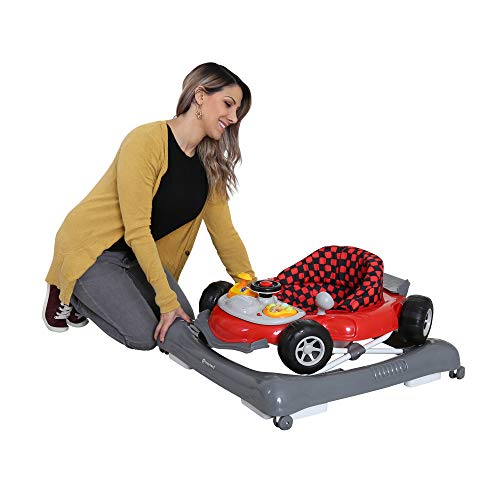 Trend 5.0 Activity Walker with Removable Toy Bar (Lights and Sounds), Adjustable Height and Flat Fold Frame for Storage, Ages 6 Months +, Speedster Red