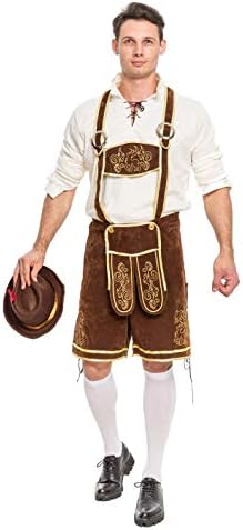 Lederhosen Men Oktoberfest Outfit Costume, Halloween German Bavarian Costume for Adults Beer Festival