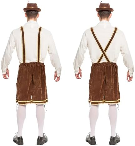 Lederhosen Men Oktoberfest Outfit Costume, Halloween German Bavarian Costume for Adults Beer Festival