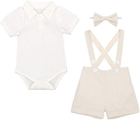 Baby Boys Formal Suit Set Short Sleeve Romper Suspenders Shorts Pants Bowtie Wedding Tuxedo Outfits Cake Smash Clothes