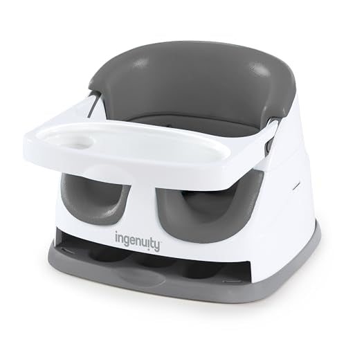 Baby Base 2-in-1 Booster Feeding and Floor Seat with Self-Storing Tray - Slate