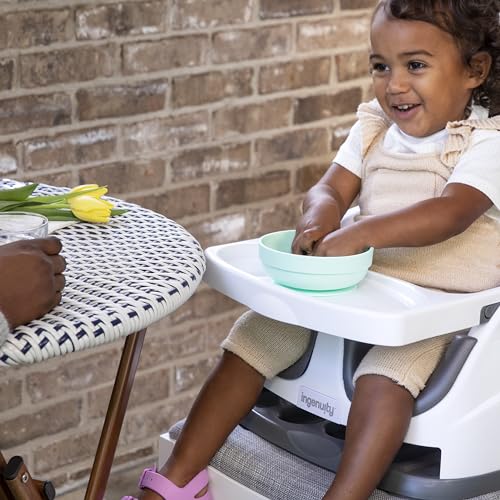 Baby Base 2-in-1 Booster Feeding and Floor Seat with Self-Storing Tray - Slate