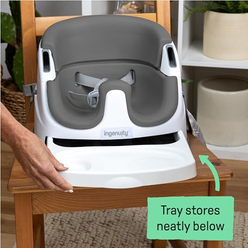 Baby Base 2-in-1 Booster Feeding and Floor Seat with Self-Storing Tray - Slate