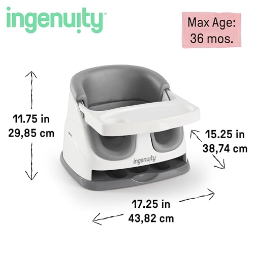 Baby Base 2-in-1 Booster Feeding and Floor Seat with Self-Storing Tray - Slate
