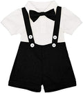 Baby Boys Formal Suit Set Short Sleeve Romper Suspenders Shorts Pants Bowtie Wedding Tuxedo Outfits Cake Smash Clothes