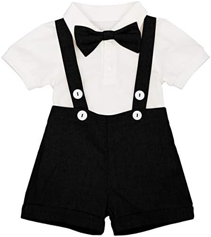 Baby Boys Formal Suit Set Short Sleeve Romper Suspenders Shorts Pants Bowtie Wedding Tuxedo Outfits Cake Smash Clothes