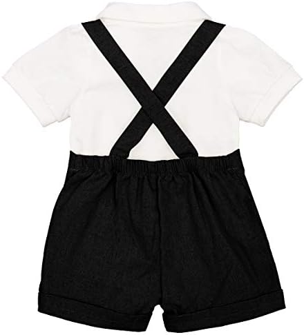 Baby Boys Formal Suit Set Short Sleeve Romper Suspenders Shorts Pants Bowtie Wedding Tuxedo Outfits Cake Smash Clothes