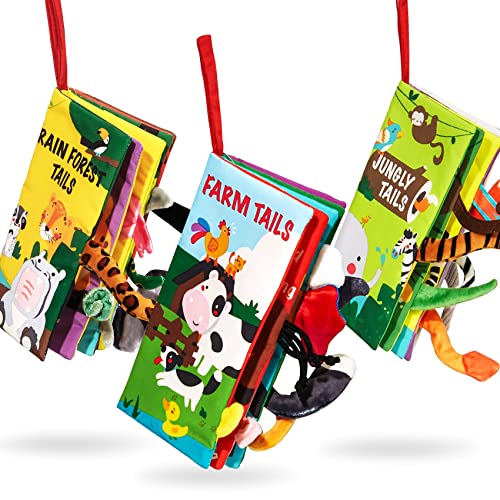 Baby Books Toys, Touch and Feel Cloth Crinkle Soft Books, Toys for 0-3-6-12-18 Months Infant Newborn Baby Boy Girl Shower Gifts Set, Sensory Learning Stroller Toys (3PCS)