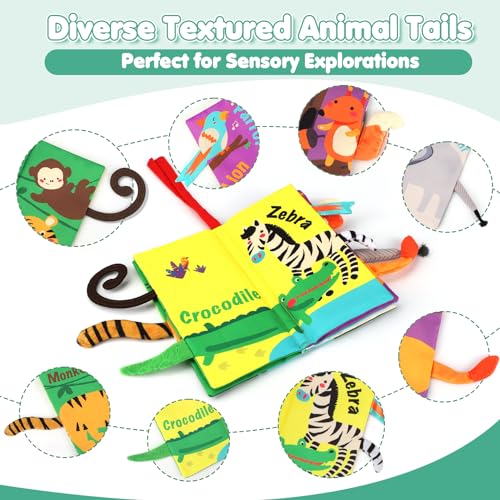 Baby Books Toys, Touch and Feel Crinkle Cloth Book for Infant Baby 0-3-6-12-18 Months, Early Development Interactive Stroller Soft Toys, Newborn Gifts for Boys Girls
