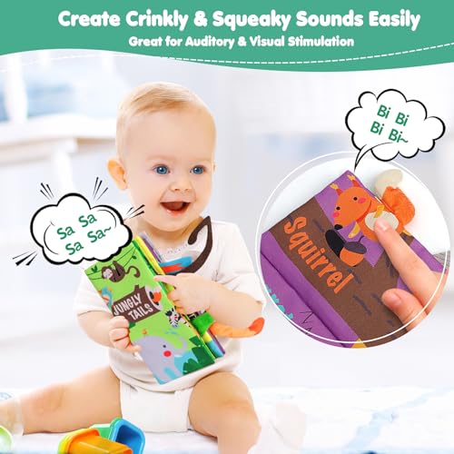 Baby Books Toys, Touch and Feel Crinkle Cloth Book for Infant Baby 0-3-6-12-18 Months, Early Development Interactive Stroller Soft Toys, Newborn Gifts for Boys Girls