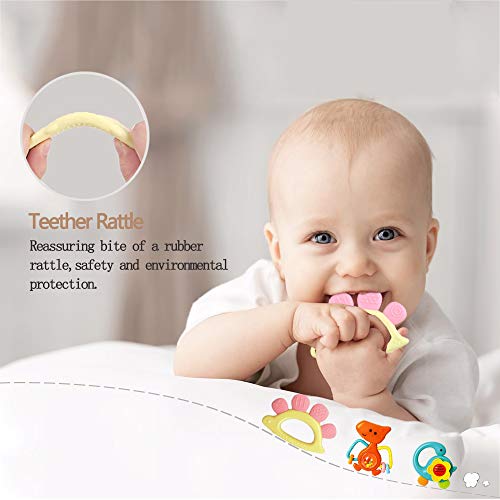 Baby Rattle Teether Set, Shaker Grab Spin Musical Toy, Early Educational Sensory Shower Gifts for 3 6 9 12 Month Infant Newborn