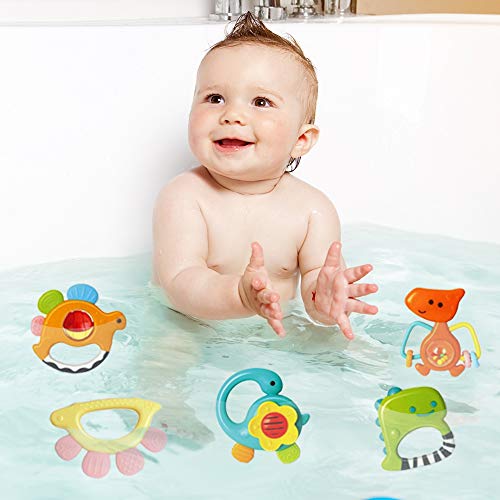 Baby Rattle Teether Set, Shaker Grab Spin Musical Toy, Early Educational Sensory Shower Gifts for 3 6 9 12 Month Infant Newborn