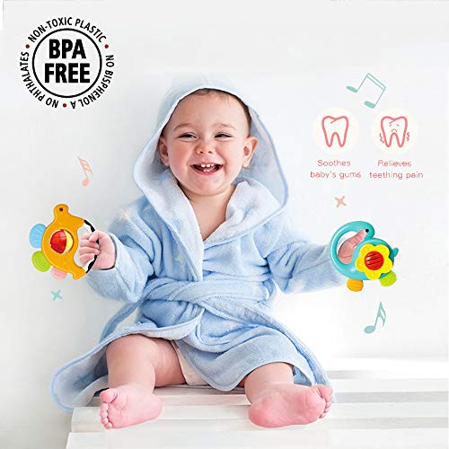 Baby Rattle Teether Set, Shaker Grab Spin Musical Toy, Early Educational Sensory Shower Gifts for 3 6 9 12 Month Infant Newborn
