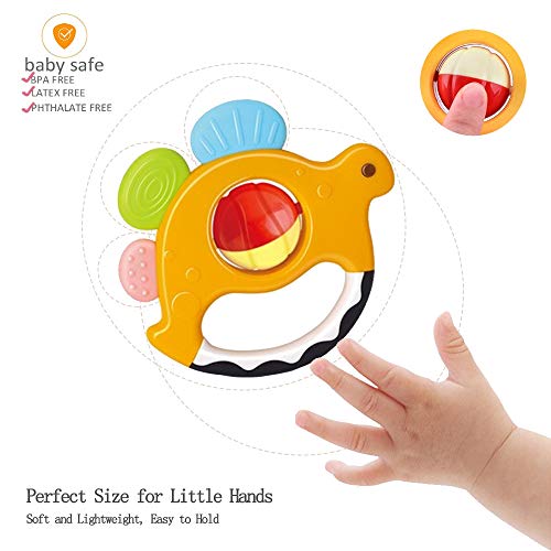 Baby Rattle Teether Set, Shaker Grab Spin Musical Toy, Early Educational Sensory Shower Gifts for 3 6 9 12 Month Infant Newborn